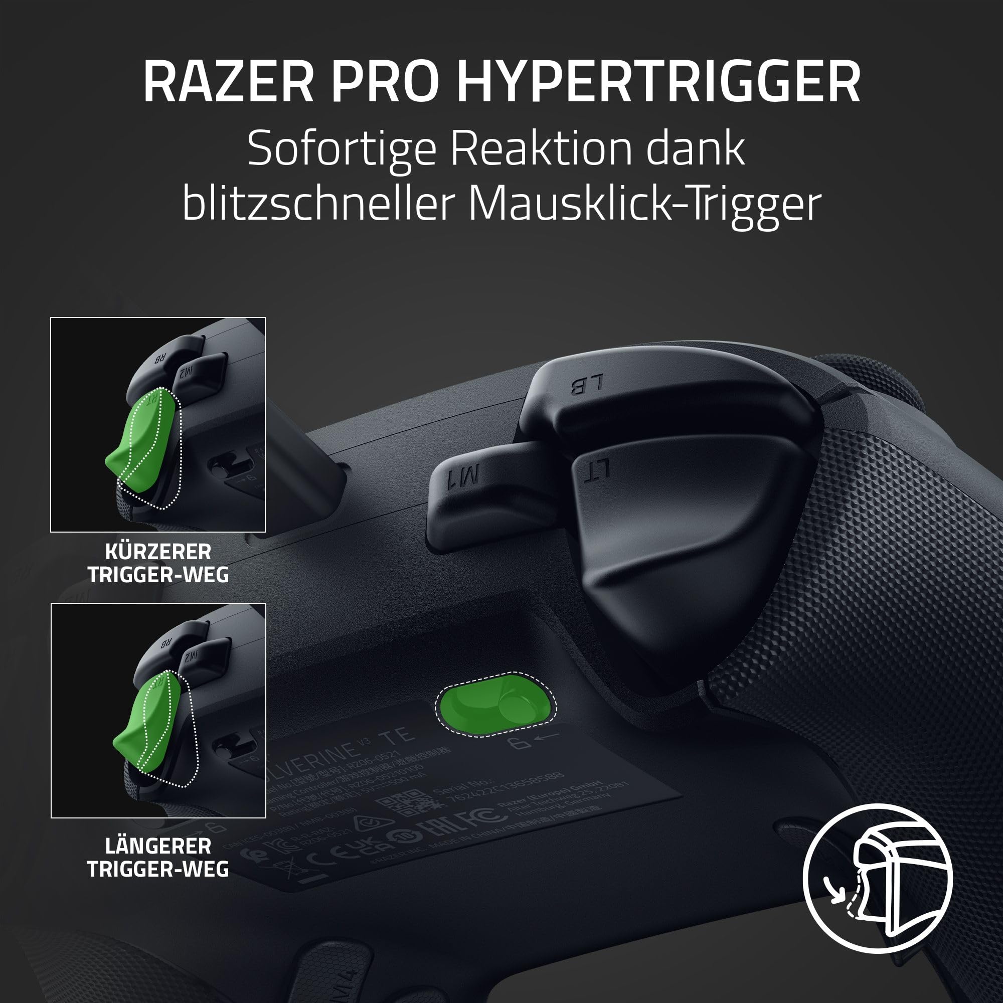 Razer Wolverine V3 Tournament Edition - Kabelgebundener Esports Controller für Xbox X|S & PC (Mecha Tactile Action Buttons, Pro HyperTriggers, 8-Wege D-Pad, 3m USB-C Kabel) Schwarz 4