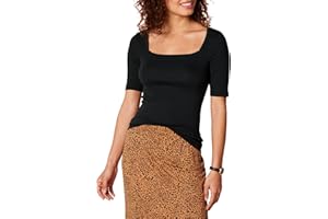 �鶹�� Essentials Women's Slim Fit Half Sleeve Square Neck T-Shirt