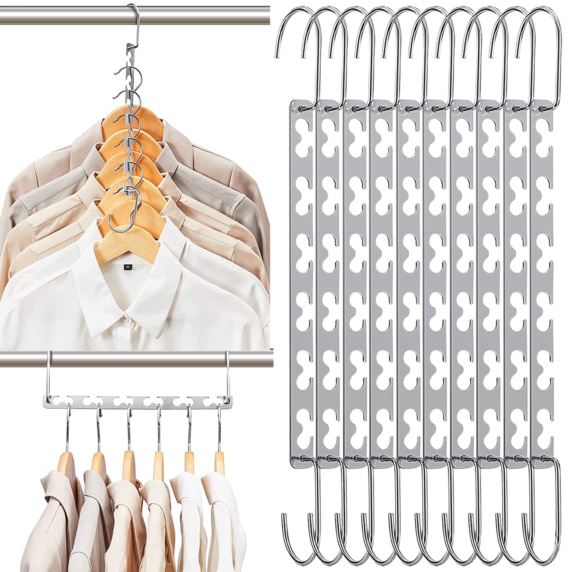 Lighterday Space Saving Hangers - 10pcs Magic Hangers, Wardrobe Space Saver for Trousers and Coats