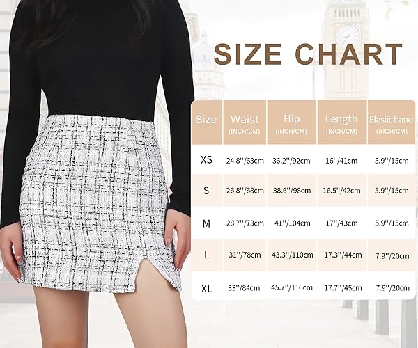 IBEAUTI WOMEN’S HIGH WAIST PLAID SKIRT SIDE SPLIT BODYCON PENCIL MINI SKIRT (US, ALPHA, SMALL, REGULAR, REGULAR, PLAID WHITE)