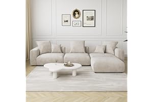 JACH Sectional Couch with 5 Pillows, Luxurious Modular Sectional Couch with Chaise Ottoman, Cushion Covers Removable, Corduroy Modern Soft Couches for Living Room, Office (Beige)