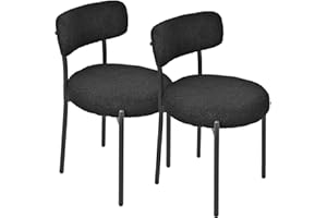 Moustache Dining Chairs Set of 2, Round Boucle Dining Room Chairs Kitchen Side Chairs with Metal Legs, Curved Backrest & Thic