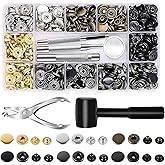 Alritz Juego de 120 cierres de cuero con perforador de martillo, botones de metal de 0.47 pulgadas con 4 herramientas de ajus