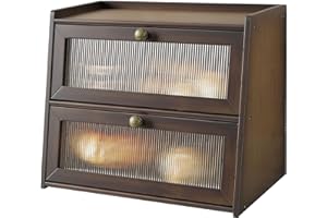 Bamboo Bread Box for Kitchen Counter, Wooden Large Capacity Bread Storage Bin with Window Bread Holder (Brown, Double Layer)