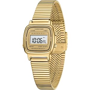 CHEETAH Vintage Women's Square Digital Watches | Stainless steel band, date/week display, 5ATM water-resistant, 1/100 sec sto