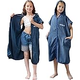 Hiturbo Kids Bath Towel Hoodie: Absorbent Quick Dry Zipper Surf Poncho - Changing Towels Swimming Outerwear (Navy Blue)
