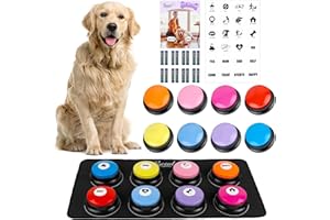 Pycoal Dog Buttons for Communication, 8pcs Dog Talking Button Set Talking Pet Buttons for Dogs 30s Recordable Pet Training Button with Waterproof Anti-Slip Mat and 24 Scene Stickers & 16 AAA Batteries