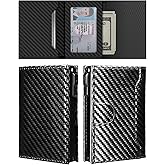 BLACKYEW Wallet for Men, Slim Minimalist Mens Wallet for RFID Blocking, Front Pocket Credit Card Holder Wallets with ID Window, Smart Pop Up Metal Aluminum Case Gift for Men, Carbon Fiber Black