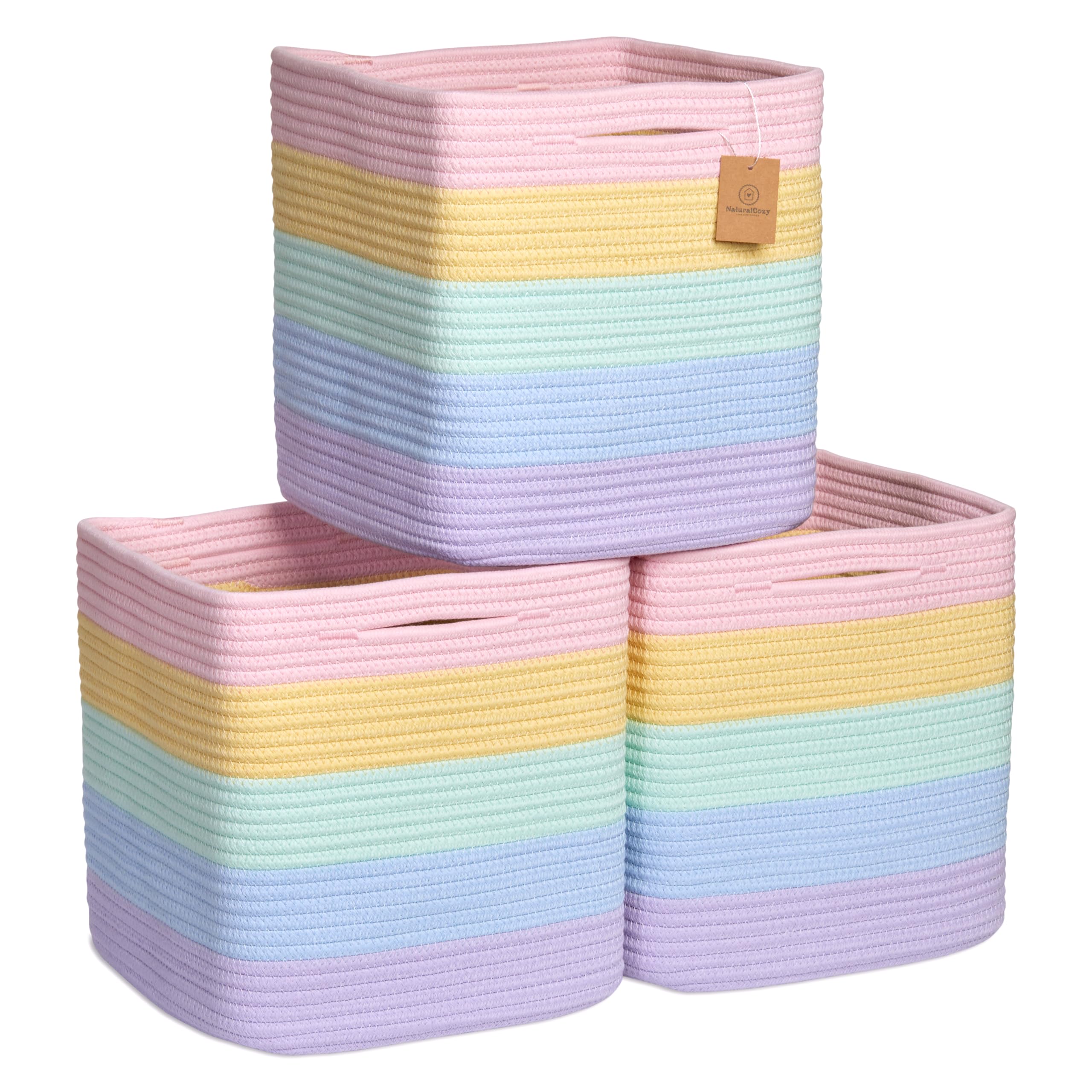 NaturalCozy Storage Cubes 11 Inch Cotton Rope Woven