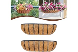 JFFLYIT 2 Pcs 24“ Railing Planter Window Box Deck Railing Planter Boxes with Coco Liner English Horse Trough Planters Metal Wall-Mounted Planters Basket for Outdoor Balcony Porch Fence Patio Rail
