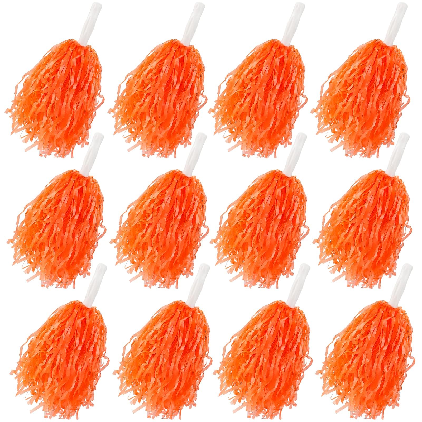 Faxco 12 Pieces Plastic Pom Poms Cheerleading Poms Sports Dance Cheerleading Poms Plastic Pom Poms for Rooter Cheering Squard Cheering Team (Orange)