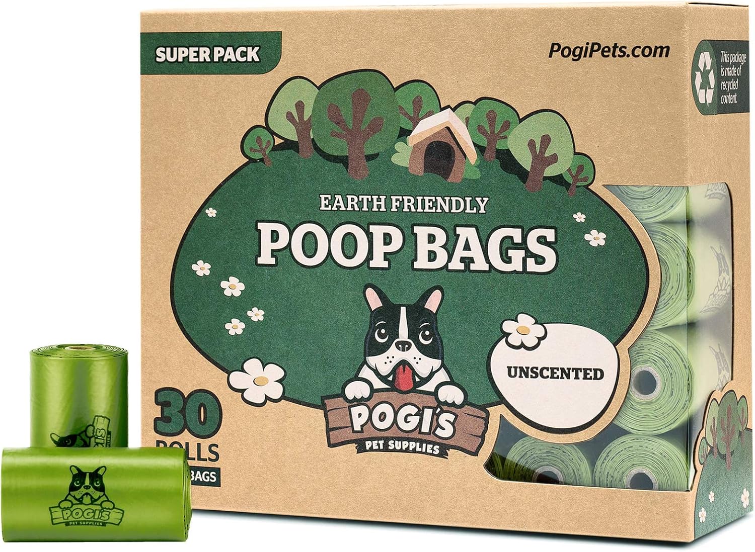 Pogi’s Dog Poo Bags - Biodegradable, Ultra Thick, Leak-Proof, Fragrance Free, 450 Bags (30 Rolls), Unscented, 1 count (Pack of 450)