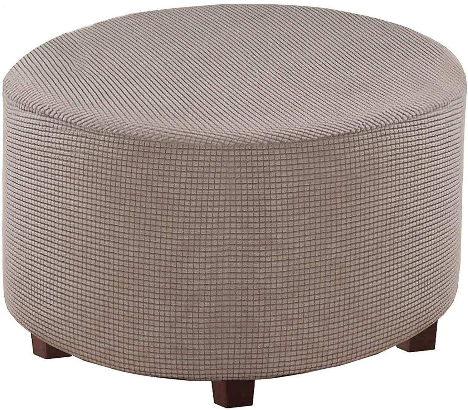 C/N Round Stretch Ottoman Pouf Covers Round Chair Cover Ottoman Chair Cover Jacquard Spandex Fabric Light Brown