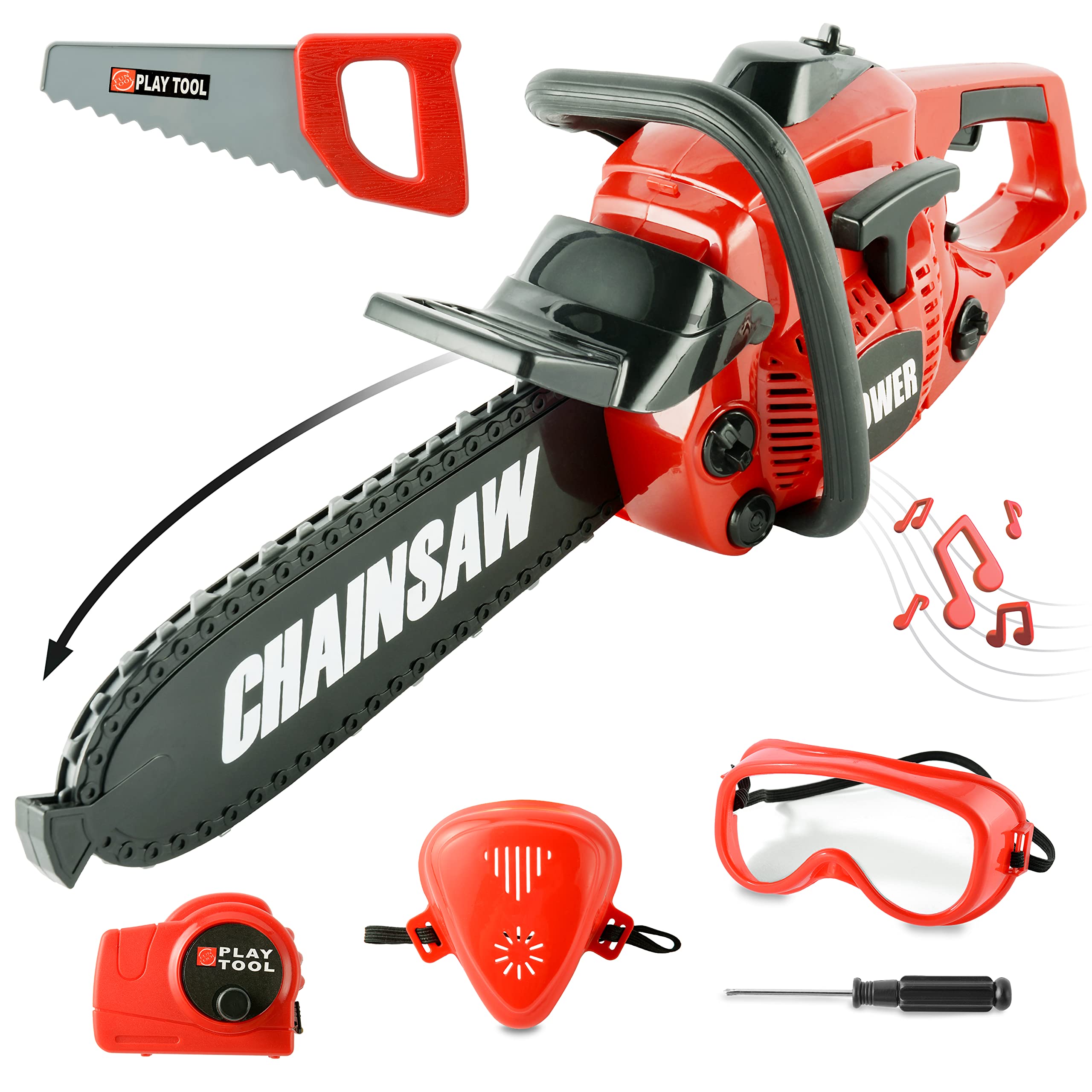 Toy Chainsaw Kids Power Construction Tool, Boys Play Set Educational Toys for 3+ Year Olds Pretend Play Outdoor Lawn Toy Chain Saw Set for Toddlers