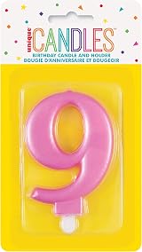 Unique Dazzling Metallic Pink Number 9 Birthday Candle - 1 Pc view 2