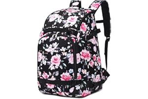 Octsky Ski Boot Bag, 50L Ski Boot Travel Backpack for Snowboard & Accessories, Floral Black