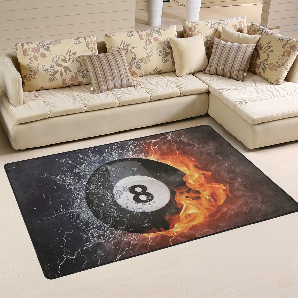 WellLee Sports Area Rug,Number Eight Billiard Ball Spirits