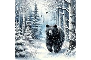 5DDIYART Winter 5D DIY Diamond Painting Kits for Adults, Forest Bear Diamond Art Kits for Beginners, Full Drill Dot Painting Gem Art Kits for Home Wall Decor13.78x13.78 Inch