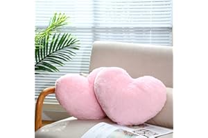 Remerry 2 Pieces Soft Heart Throw Pillow Plush Heart Shaped Decorative Pillow Faux Rabbit Fluffy Cushion for Girl Living Fit Bed Dining Sofa Car (Pink)