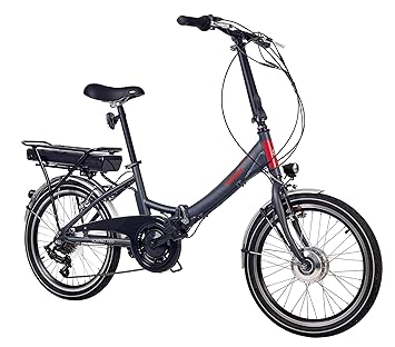 Telefunken E-Bike Klapprad Elektrofahrrad Alu, grau, 7 Gang Shimano Kettenschaltung - Pedelec Faltrad leicht, 250W und 10,4 A