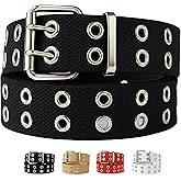 Double Grommet Belt Canvas Punk Style Web Belt Double Eyelet for Women Men Jeans 2 Hole Belts 1.5'' Wide