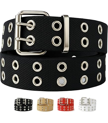 BKpearl 2 Pack Double Grommet PU Leather Punk Belt | 2 Hole
