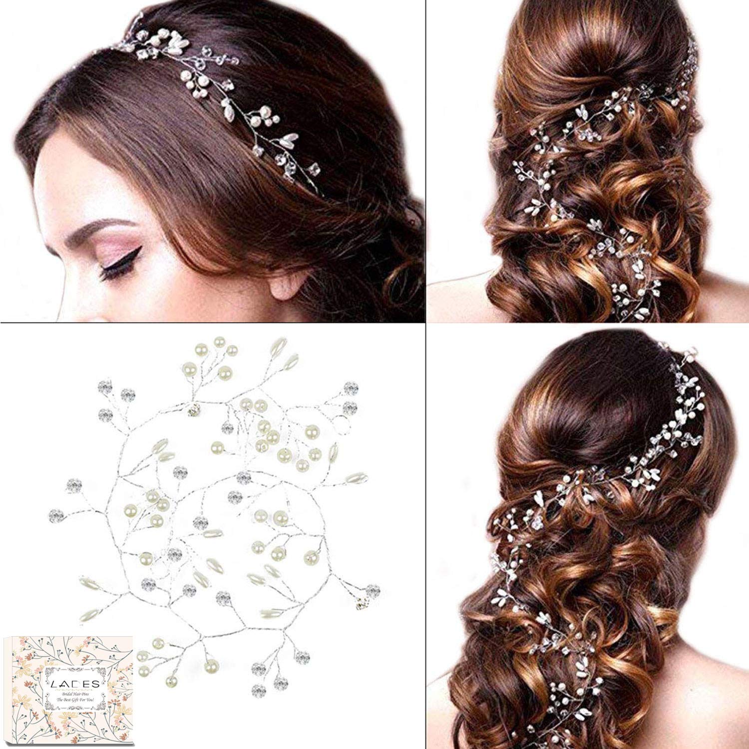 Bridal Hair Pins - 3pcs Fashion Retro Elegant Ladies Pearl Rhinestone Hair Accessories for Wedding Bridal Jewelry Bridal Hair Accessories Headpiece Wedding Accessories (Sliver)