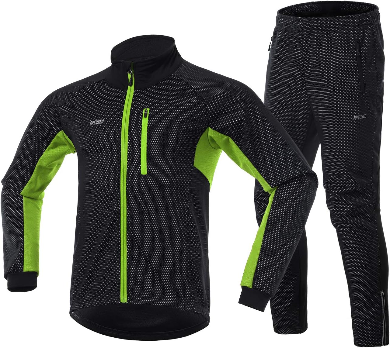 Lixada Men Cycling Clothing Set Winter Long Sleeve Windproof Bicycle Jersey with Pants Outdoor Cycling Running Sports Jacket Activewear: Sports & Outdoors