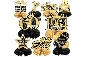 Awrmoo Black Gold 60th Birthday Table Decorations for Men Women, 9pcs Black Pink Honeycomb Centerpieces 60th Birthday Party Decorations 60 year old Happy Birthday Party Table Toppers Decor
