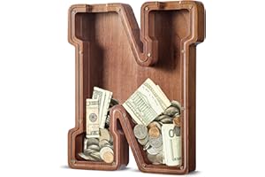 SummiDate Extra Large Wooden Piggy Bank| Piggy Bank for Boys Girls Toddler| Alphabet N Money Bank| Coin Bank Birthday Gift for Kids|Children's Day Gift(12"- Initial-N)