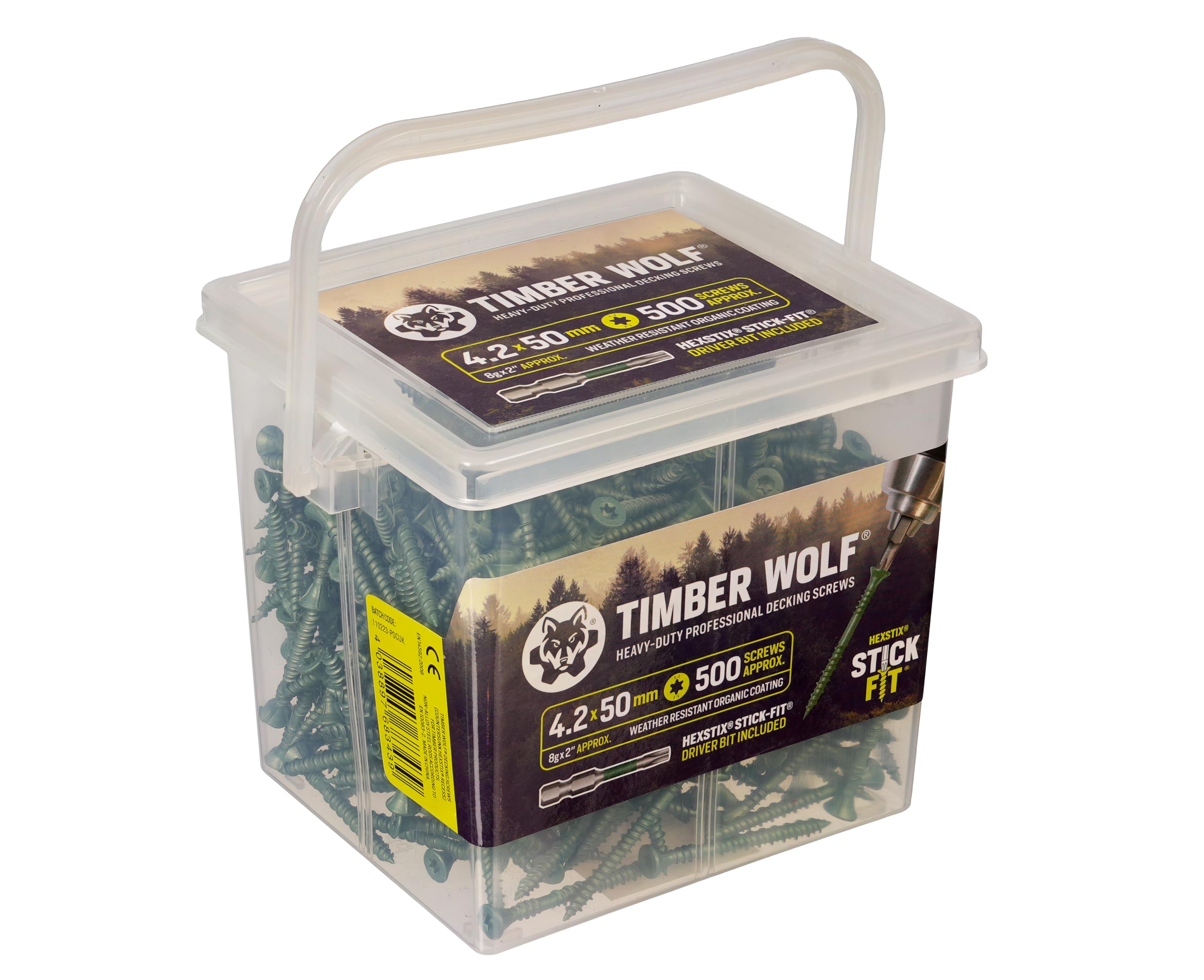 Timber Wolf Stick-Fit Decking Screws - 4.2 x 50mm, Organic Green Coating