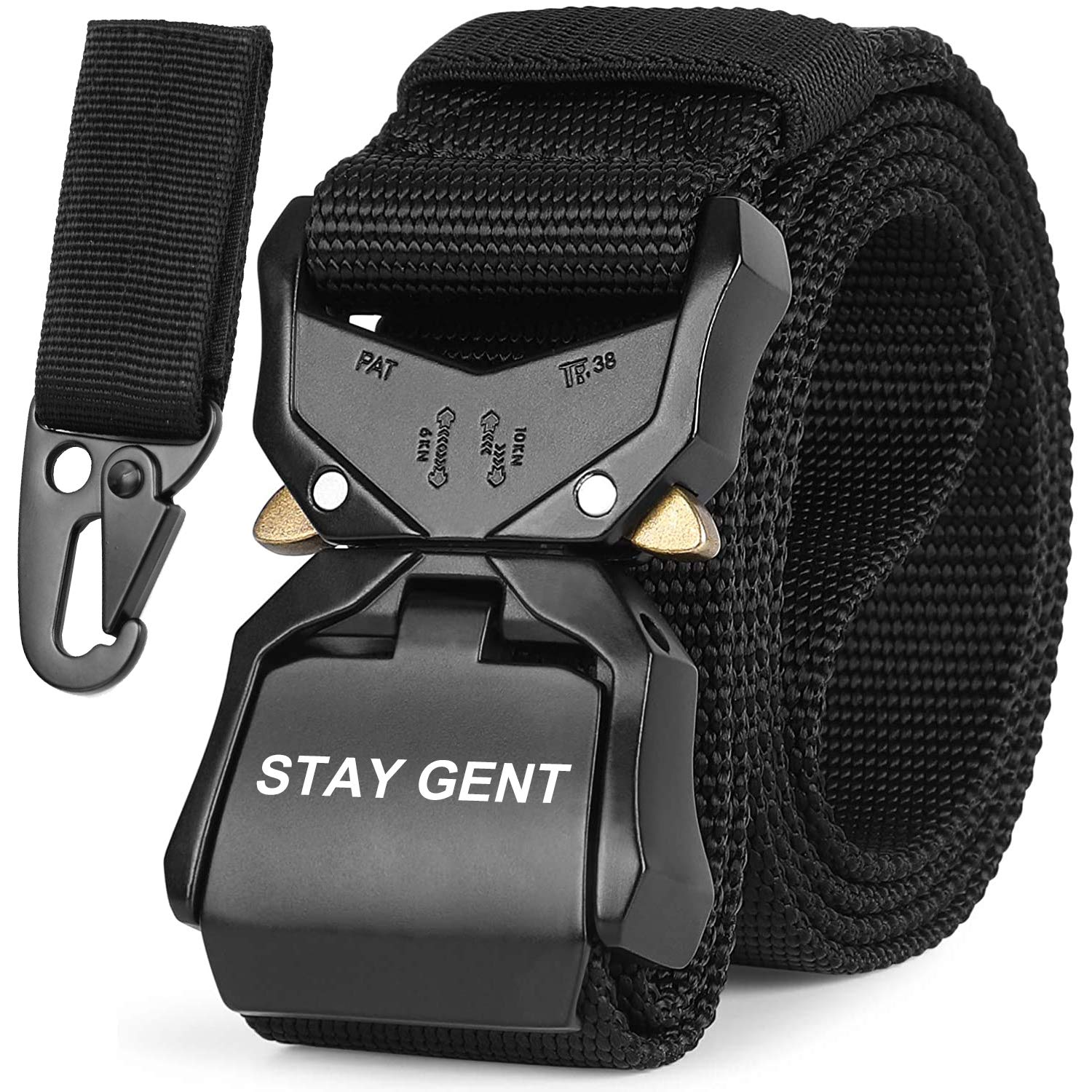 STAY GENT Tactical Belt for Men, Black Quick Release Military Style Belts with Buckle, Heavy Duty Nylon Webbing Work Belt for Outdoor Activities and Utility