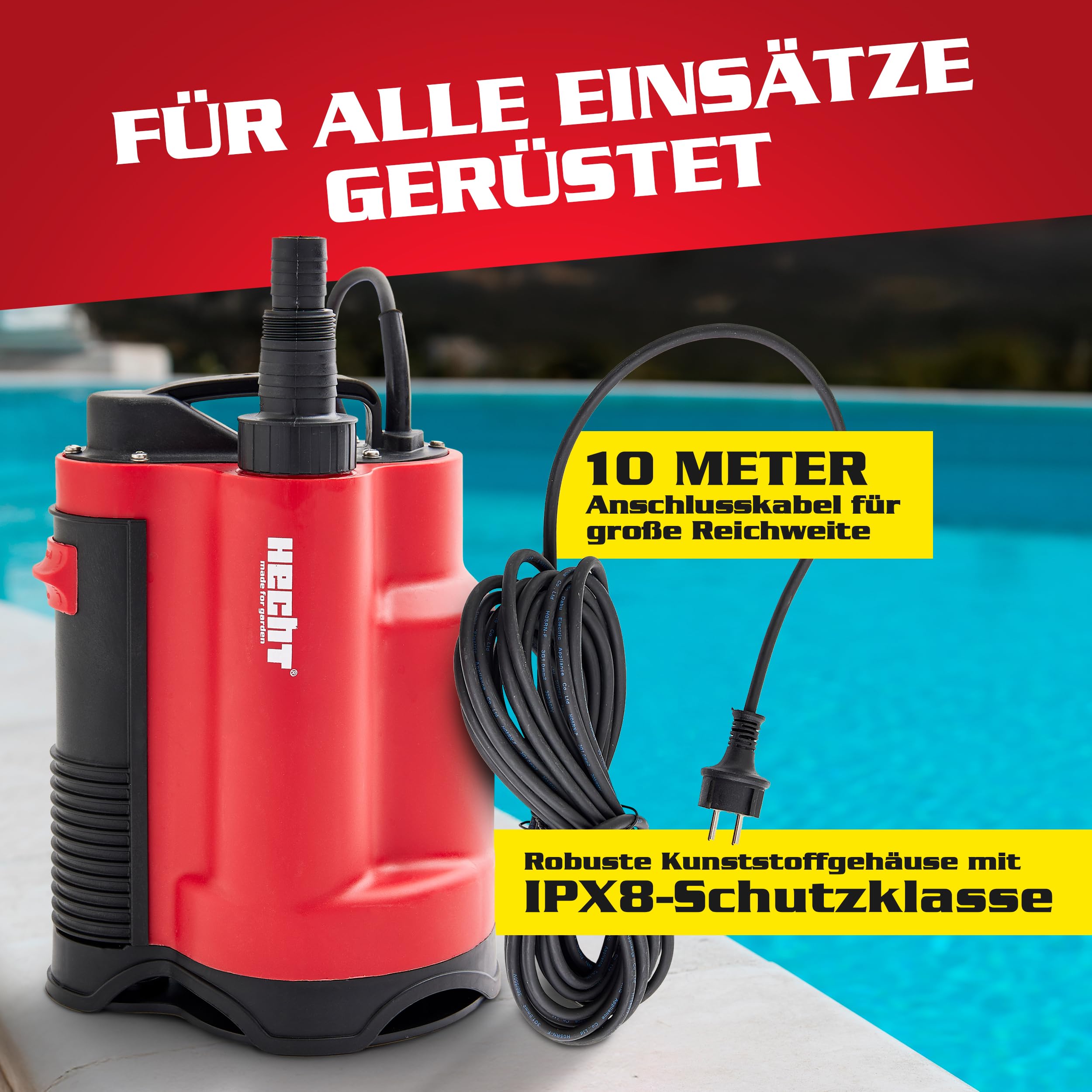 HECHT Tauchpumpe 750 W 13000 l/h bis 9 m Förderhöhe 7