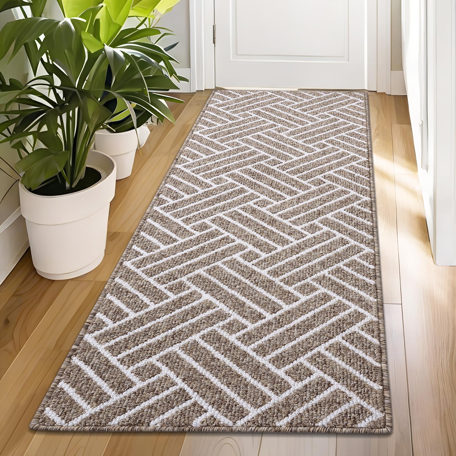 OLANLY Runner Indoor Door Mat, 47x23 Inch, Dirt Resistant and Absorbent, Non-Slip Rubber Backing Floor Mats, Easy Clean Low-Profile Doormat for Entryway, Front Door, and Inside Entrance, Khaki Image