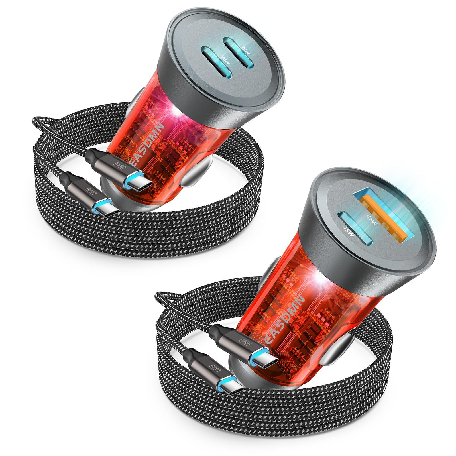 Photo 1 of 2-Pack 90W USB C Super Fast Car Charger, Dual-Port [PD/PPS 45W & QC 45W] Car Cigarette Lighter USB Charger Adaper for Samsung Galaxy S25 Ultra/S25+/S24 Ultra/S23+, Note 20/10,Tab S9, iPhone 15(Orange)