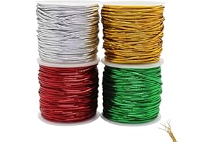 SIRAHOSI 4 Rolls Metallic Elastic Cords Stretch Cord Ribbon Metallic Tinsel Cord Rope for Craft Making Gift Wrapping Christma