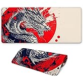 Japanese Dragon Gaming Mouse Pad with Non-Slip Rubber Base, Large Anime Mousepad with Stitched Edges, Long Keyboard Desk Mat for Home and Office, 31.5 x 11.8 inches