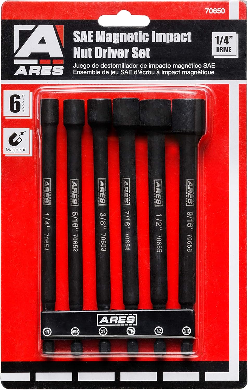 ARES 70650-6-Piece SAE Magnetic Impact Nut Driver Bit Set - Impact Grade Nut Setters with Industrial Strength Magnets: Home Improvement