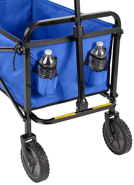 AMAZON BASICS COLLAPSIBLE HEAVY DUTY UTILITY WAGON FOR OUTDOOR SPORTS, CAMPING, GARDEN, AND SHOPPING, VERSATILE, EASY TO STORE, 265 POUNDS CAPACITY, 27.6 X 40.9 X 20 INCHES, BLUE