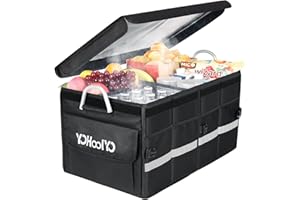 YOHOOLYO Car Trunk Organizer Cooler Bag Insulated Collapsible Trunk Organizer for SUV with Multi Compartments Lid