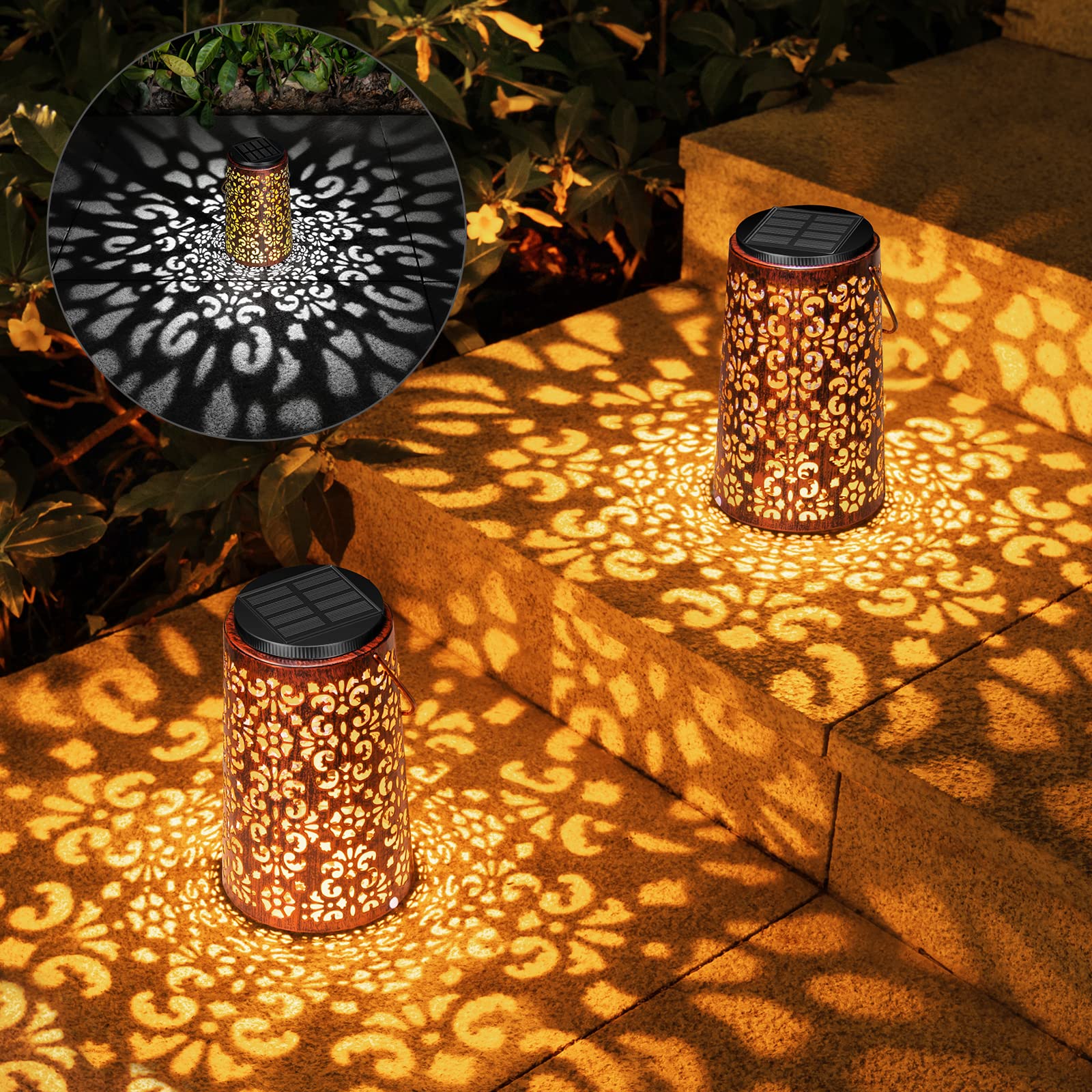 Photo 1 of JSOT Solar Lanterns - Solar Lanterns Lights Outdoor Waterproof Gift for Women Mom Grandma, Metal Hanging Lights Decorative for Patio Garden Yard Backyard Porch Table Tree , Cool/Warm Light, 2 Pack