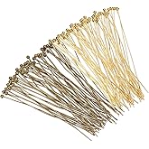 MECCANIXITY 200Pcs Plated Ball Head Pins Jewelry Making 24 Gauge 50mm Wire Head Pins Brass Ball Head Pins End Head Pins for DIY Craft Necklaces Bracelets Earrings, Bronze and Gold