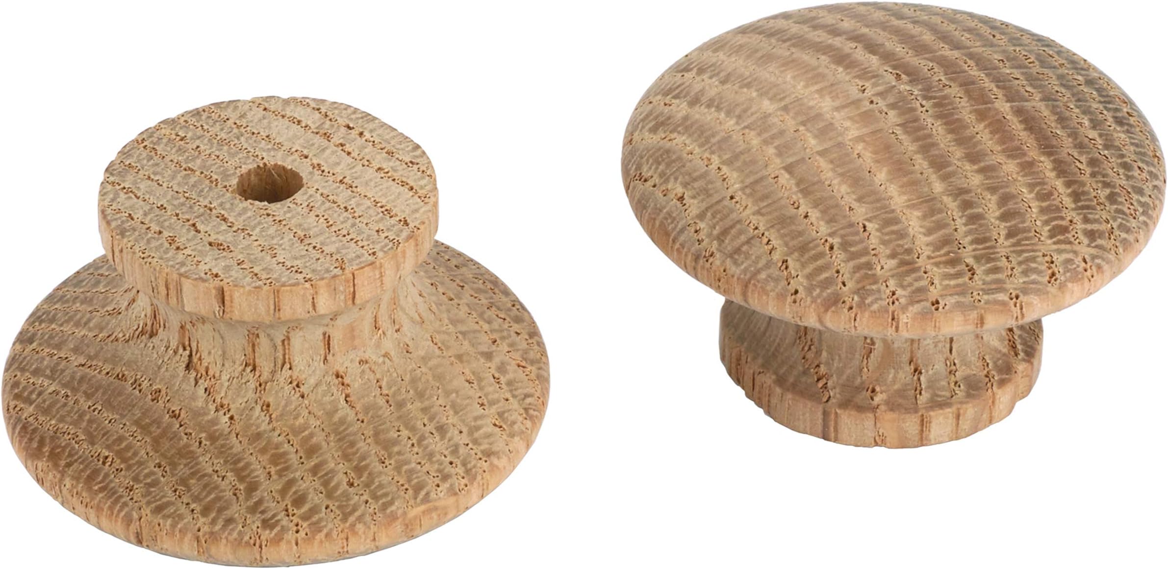 Oak Mushroom Knob, 1-1/2" Dia, 7/8" Tall, w/Screws 2 Pack