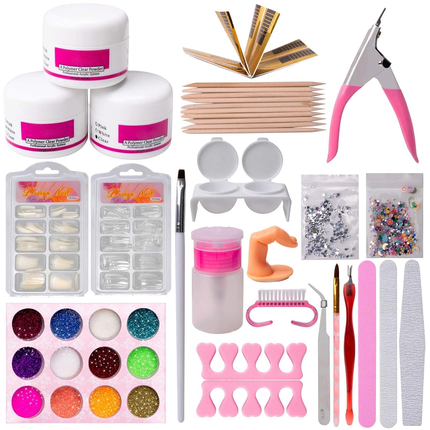 Acrylic Nail Kit Set, Acrylic powder Shiny Glitter Nail Art Decoration Professional DIY Gel Nail Kit Manicure Set with Nail Dryers: Beauty