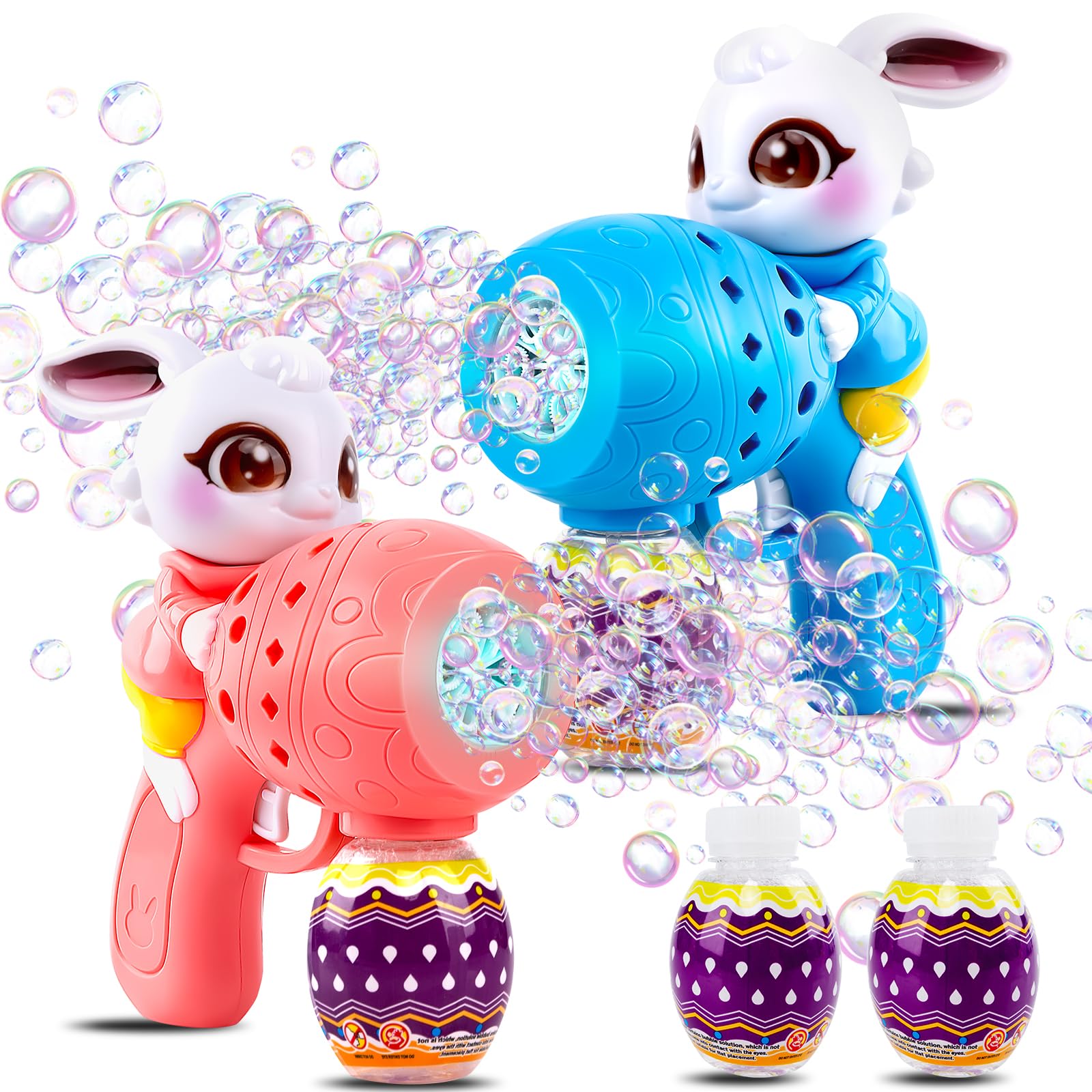 Easter Bunny Bubble Gun for Toddlers: 2-Pack Bubble Guns for Kids 4-8 | Bubble Machine Gun for Toddlers 1-3 | Bubble Blaster with Refill Solution | Outdoor Toys Gifts for Easter Basket Stuffers