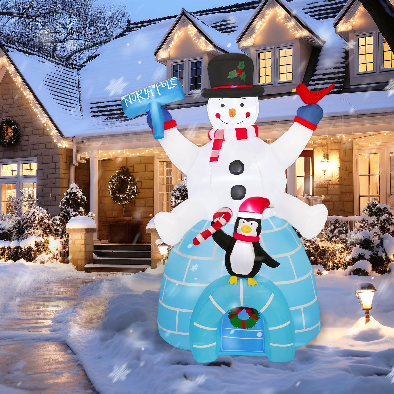 XMHOOK 6ft Tall Christmas Inflatables, Snowman Penguin Igloo Combo ...