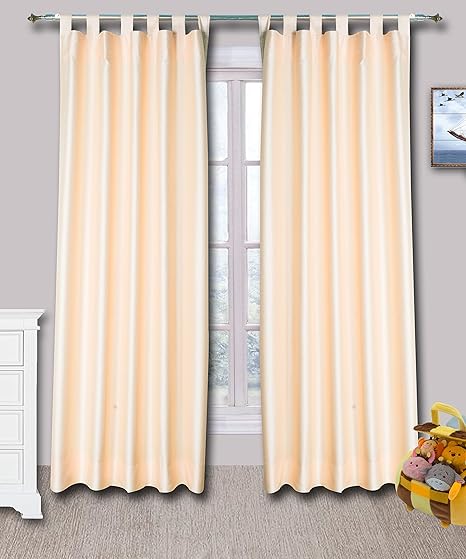 Pair Of Peach Faux Silk Dupioni Curtains Tab Top 102 260 Cm
