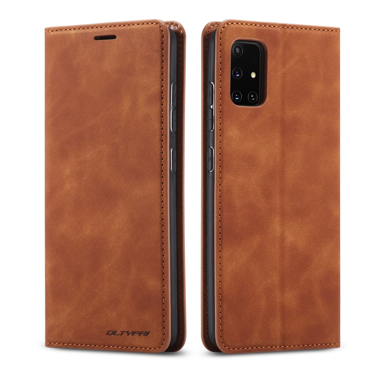 QLTYPRI Case for Samsung Galaxy A41, Premium PU Leather Cover TPU Bumper with Card Holder Kickstand Hidden Magnetic Adsorption Flip Wallet Case Cover for Samsung Galaxy A41 - Brown