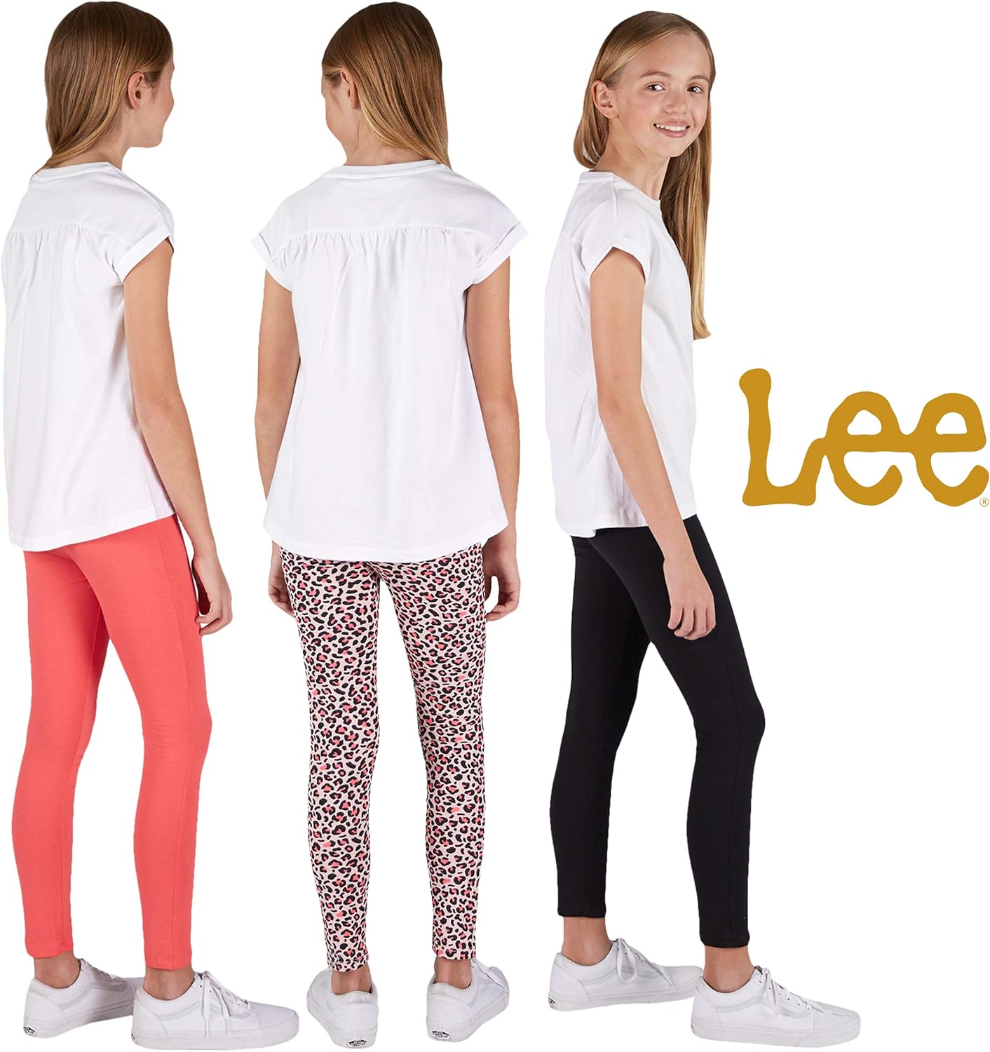 LEE 3 Pack Leggings for Girls | A Stylish Mix of Solid Color or Prints, Super Soft Pull on Leggings for All Day Comfort: Clothing