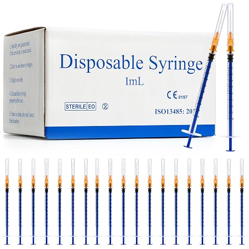 Meterbox 100 Pack 1ml Syringes with Needle - 25G 1 inch Disposable 1cc ...
